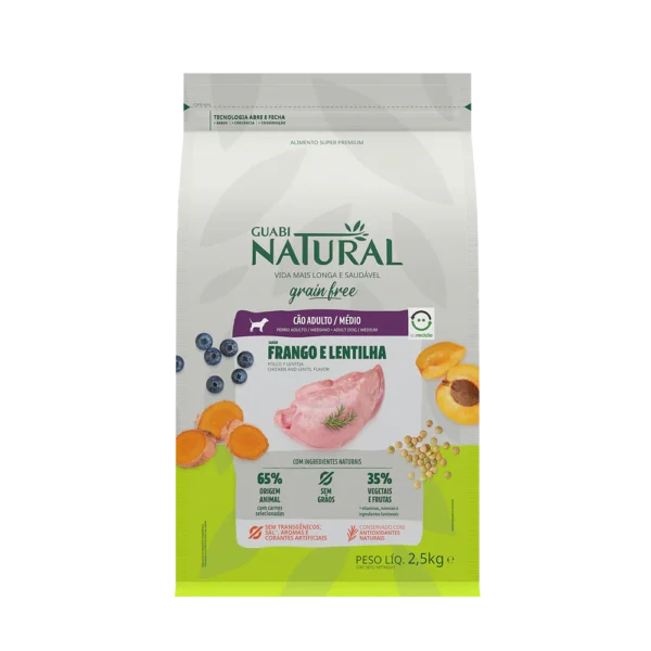 GUABI NATURAL- Perro Adulto - GRAIN FREE - Raza Mediana - Pollo y Lenteja